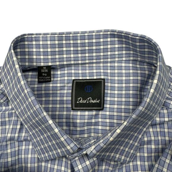 David Donahue Dress Shirt 18 34/35 Big Button Down Gingham Blue Long Sleeve - Picture 7 of 7